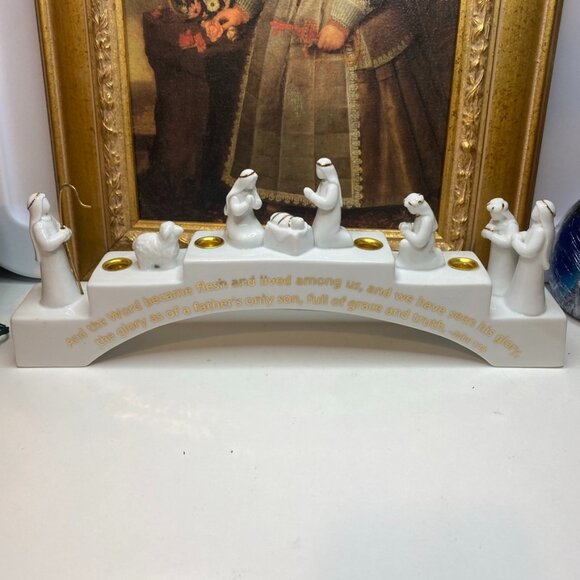 2004 Abbey Press Full Nativity Scene Candle Holder Bridge John 1:14 - Picture 1 of 11